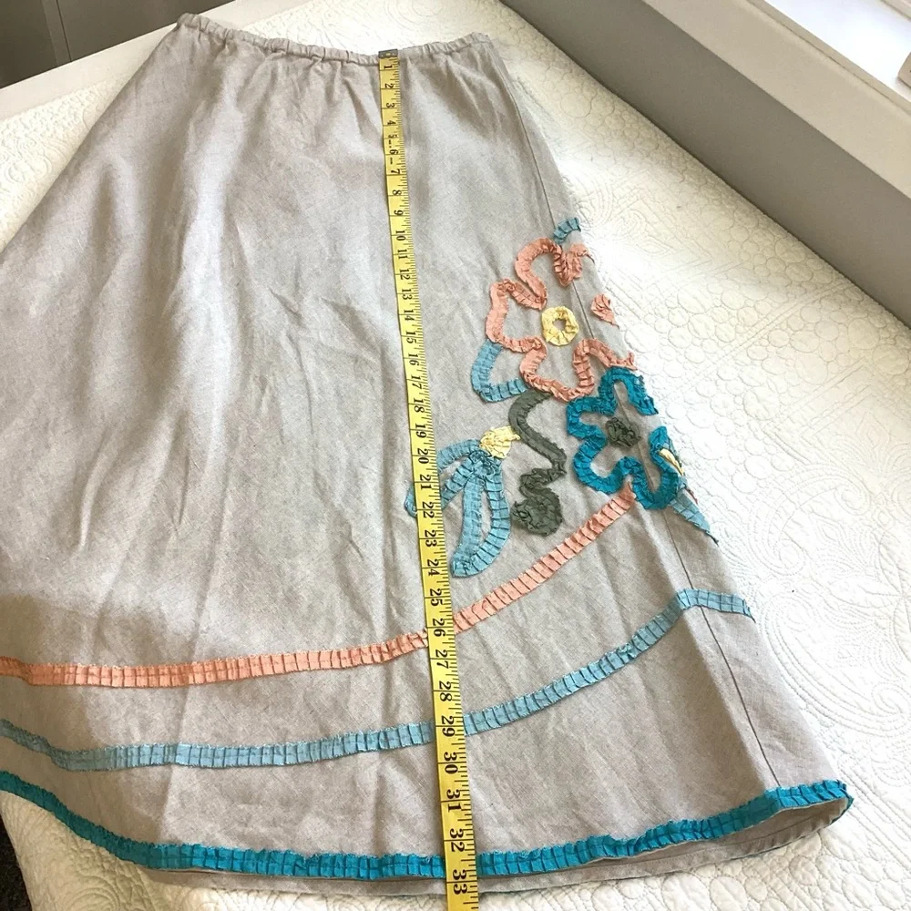 J.Jill 100% Linen Maxi Skirt W/Floral Ribbon Embroidered Flowers Women’s Size XS